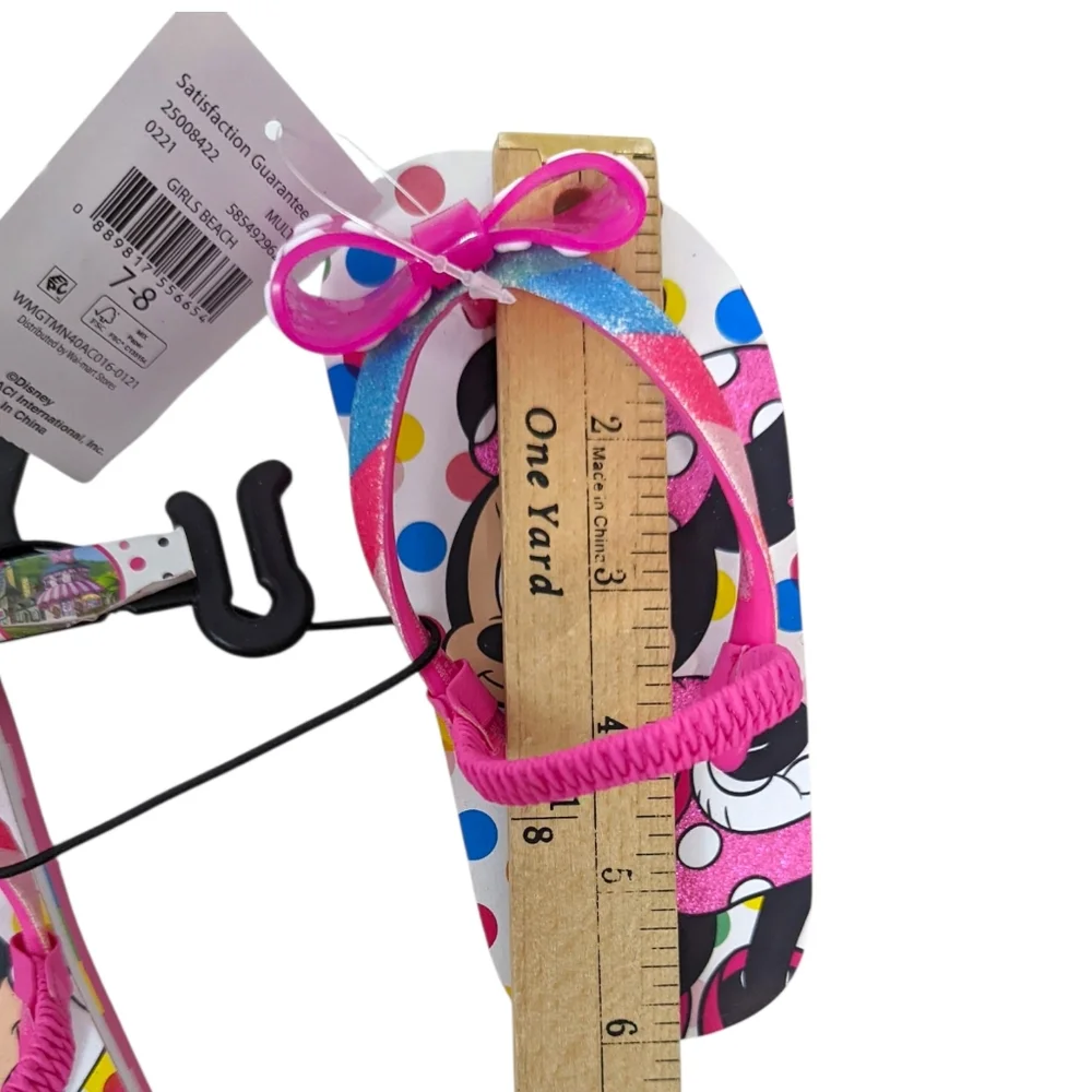 Minnie Mouse Disney Junior Girls Sandals Pink Bow Thongs Flip Fops Girls 7/8